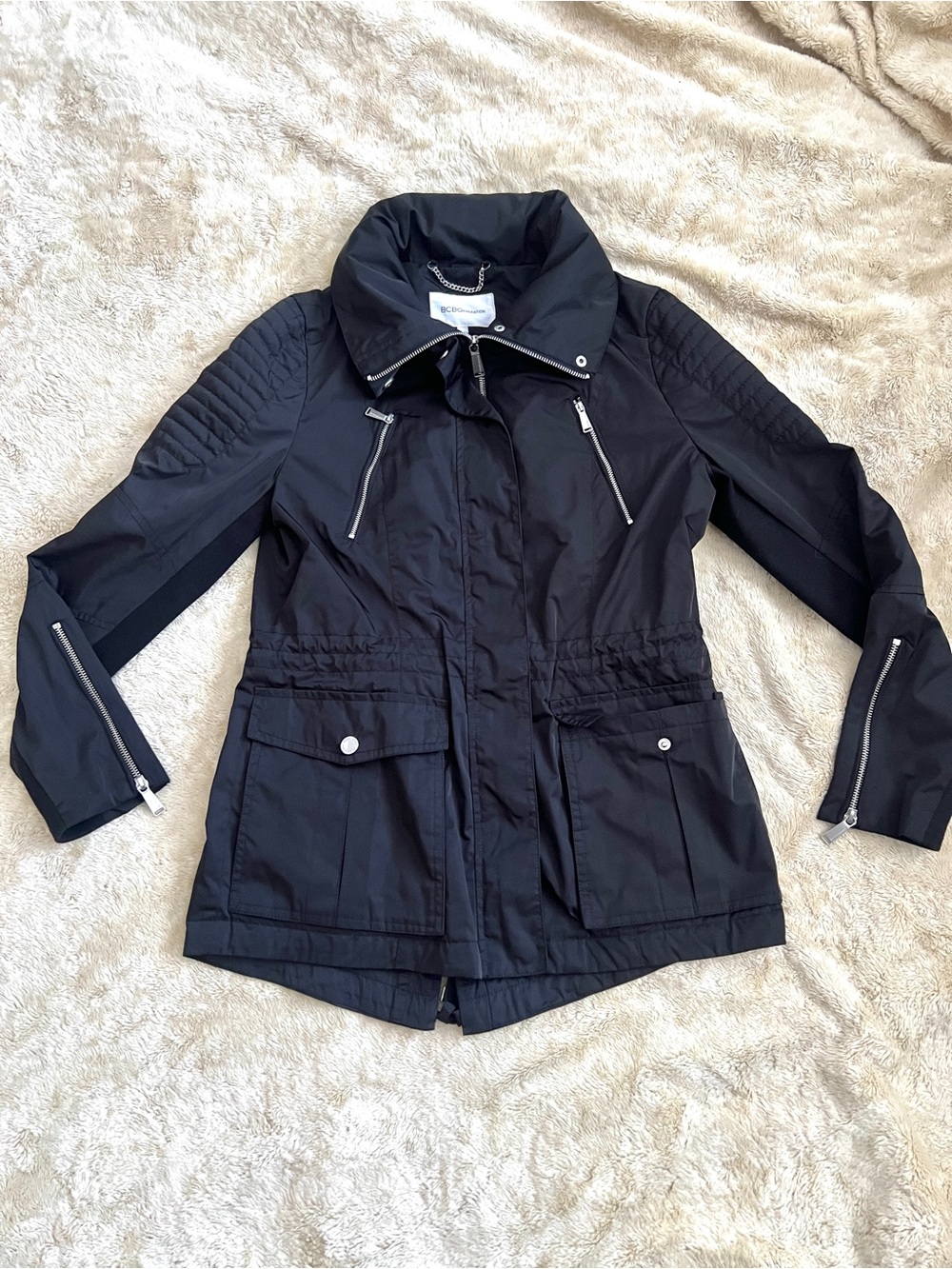 BCBGeneration Woman's Black Hidden Hood Utility Coat Size M
